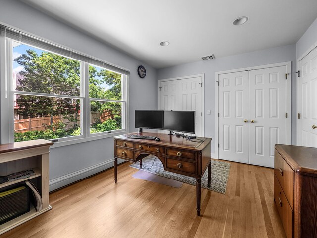 50 View Crest Dr, Falmouth, MA 02540 - office area with baseboard heating, light wood finished floors, healthy amount of natural light, and recessed lighting