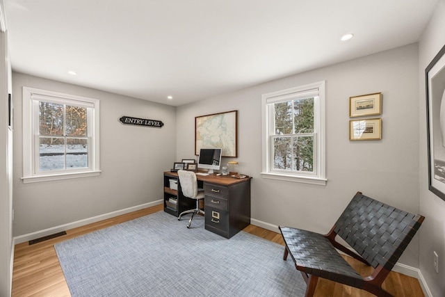 office featuring light wood-type flooring