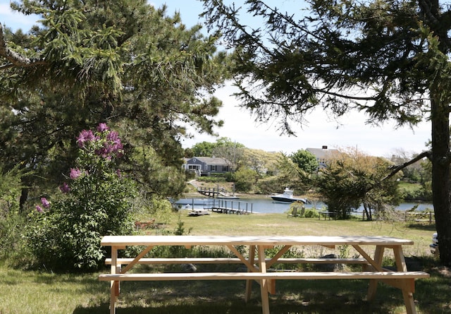14 Trinity Cv, West Harwich, MA 02671 - dock featuring a water view and a lawn