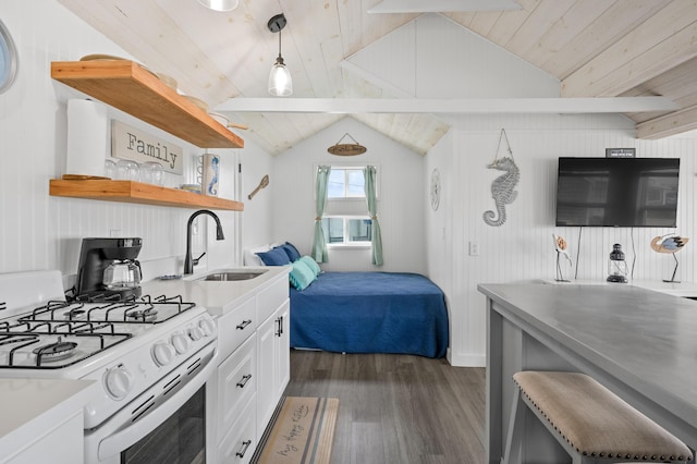 241 Old Wharf Rd Unit 90, Dennis Port, MA 02639 - bedroom featuring dark wood-style floors, a sink, and wood ceiling