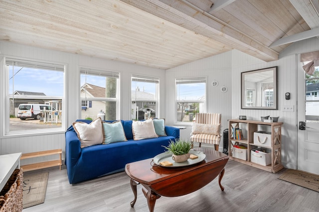 241 Old Wharf Rd Unit 90, Dennis Port, MA 02639 - living area with wood finished floors, plenty of natural light, and wooden ceiling