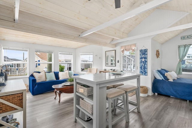 241 Old Wharf Rd Unit 90, Dennis Port, MA 02639 - dining area featuring light wood-style floors, wood ceiling, and healthy amount of natural light