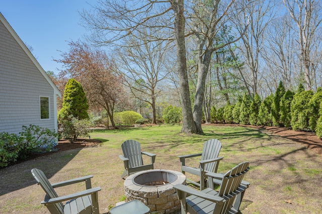 view of yard featuring an outdoor fire pit