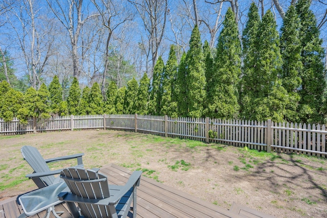 deck with a fenced backyard