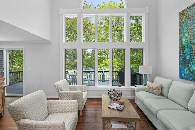 23 Walkerwoods Dr, Harwich, MA 02645 - living room with dark wood-type flooring and a high ceiling