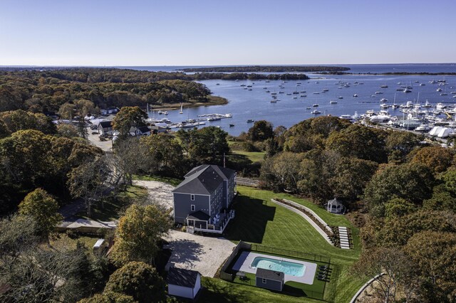 48 Red Brook Harbor Rd, Cataumet, MA 02534 - aerial view of property's location featuring a nearby body of water and a pool area