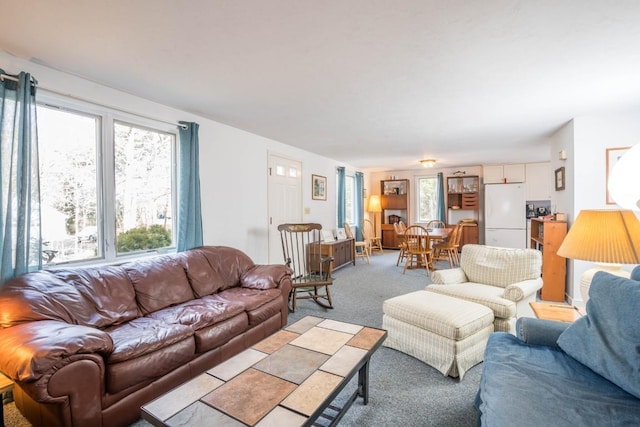 living room featuring light colored carpet