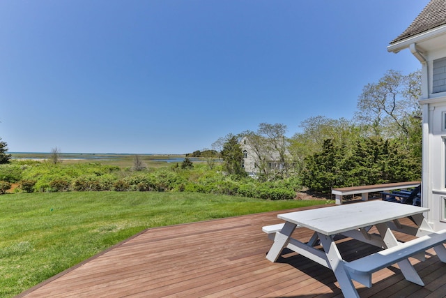 20 Boat Meadow Way, Eastham, MA 02642 - deck with a yard, a water view, and outdoor dining space