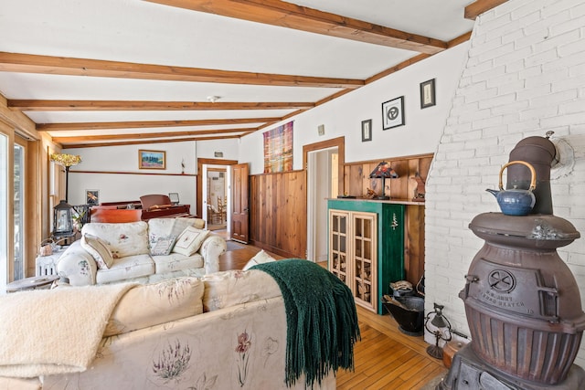 248 N Falmouth Hwy, North Falmouth, MA 02556 - living area featuring beamed ceiling, hardwood / wood-style floors, and wainscoting