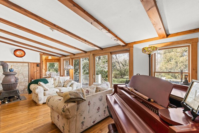 248 N Falmouth Hwy, North Falmouth, MA 02556 - living room featuring light wood-style flooring and lofted ceiling with beams