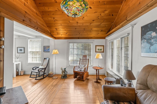248 N Falmouth Hwy, North Falmouth, MA 02556 - sitting room with radiator, vaulted ceiling, wood-type flooring, and wooden ceiling