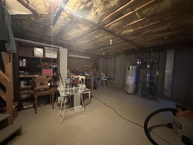 basement featuring gas water heater