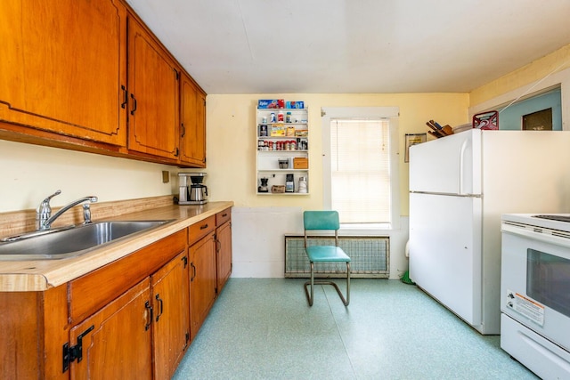 kitchen with sink and white electric range oven