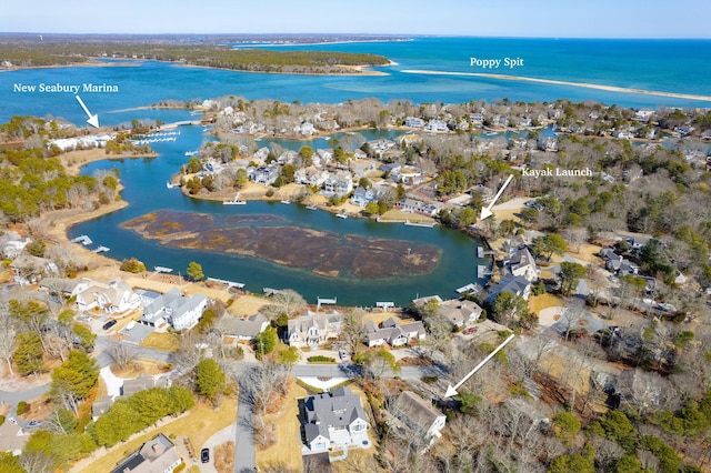 aerial view featuring a residential view and a water view