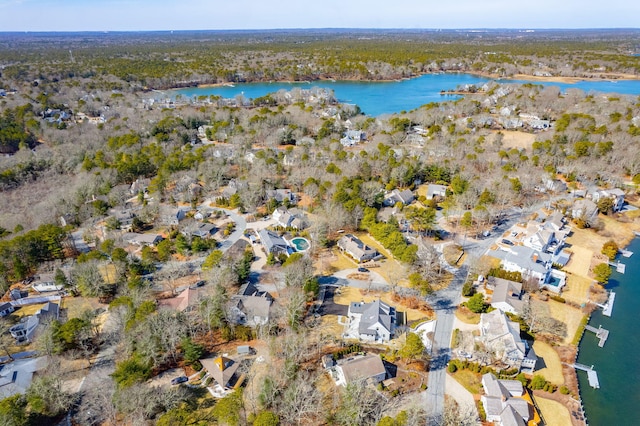 aerial view with a water view and a residential view