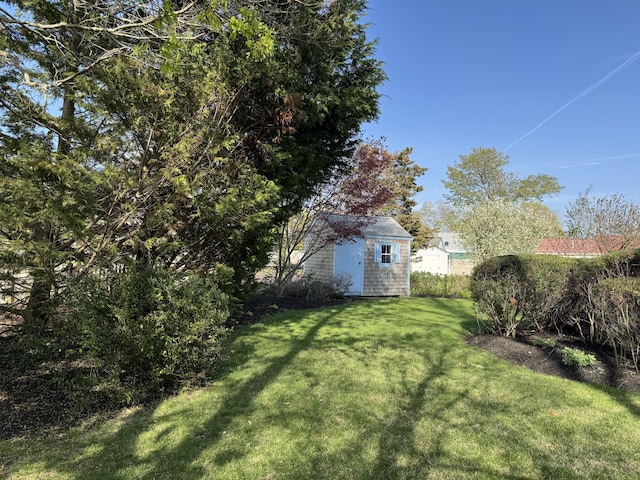 view of yard with a shed and an outbuilding