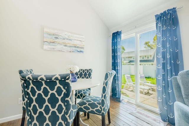 37 Old Salem Way, Osterville, MA 02655 - dining area featuring hardwood / wood-style flooring, vaulted ceiling, and baseboards