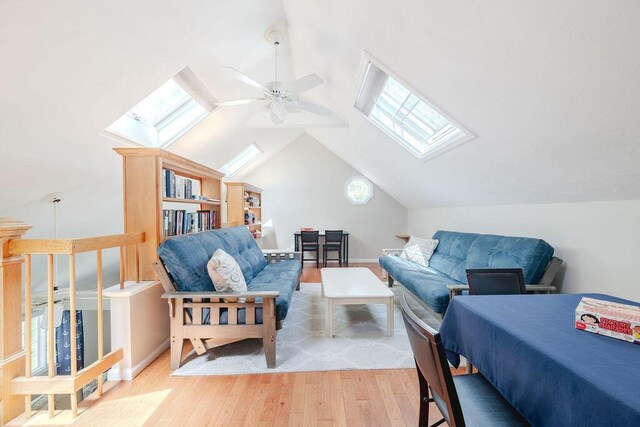 37 Old Salem Way, Osterville, MA 02655 - living area with a skylight, ceiling fan, hardwood / wood-style floors, and vaulted ceiling
