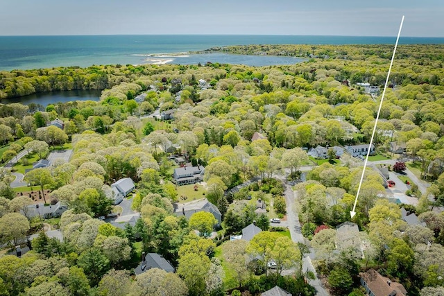 37 Old Salem Way, Osterville, MA 02655 - aerial overview of property's location featuring a nearby body of water, property parcel outlined, and a forest