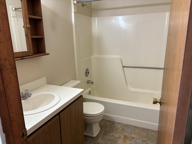 18 Russo Rd, West Yarmouth, MA 02673 - bathroom with toilet, stone finish floor, bathtub / shower combination, and vanity