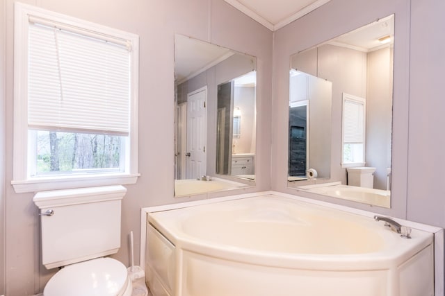 248 Mattapoisett Rd, Acushnet, MA 02743 - bathroom featuring toilet, crown molding, and a bath