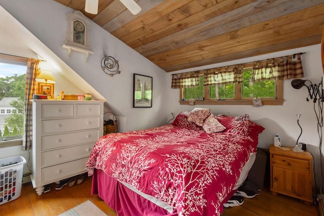 24 Indigo Ln, Osterville, MA 02655 - bedroom featuring vaulted ceiling, wood finished floors, wood ceiling, and a ceiling fan