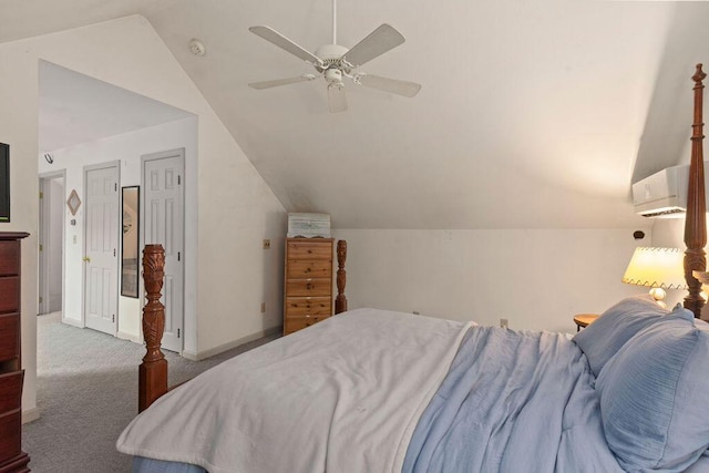 24 Indigo Ln, Osterville, MA 02655 - carpeted bedroom with a wall mounted AC, lofted ceiling, and a ceiling fan