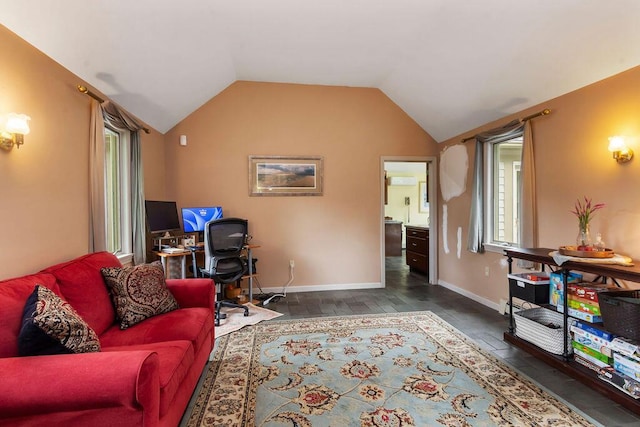 24 Indigo Ln, Osterville, MA 02655 - living area featuring lofted ceiling, wood finished floors, and a desk