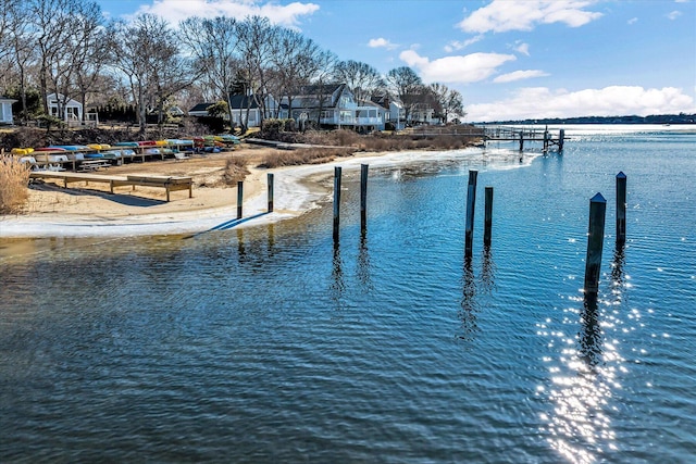 view of dock with a water view