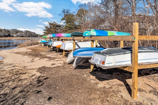 exterior space featuring a water view