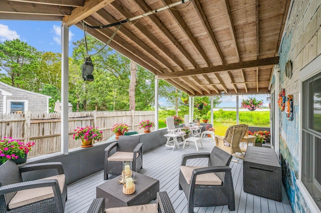 16 Gulls Cove Rd, West Yarmouth, MA 02673 - wooden deck featuring an outdoor hangout area