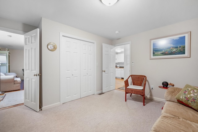 living room featuring light carpet