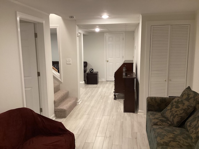 living room with light hardwood / wood-style flooring