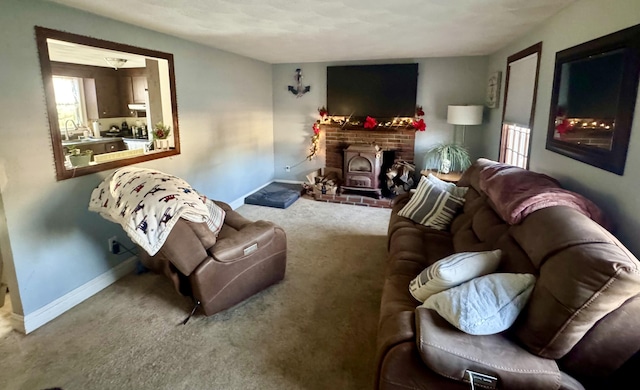 living room with sink and carpet