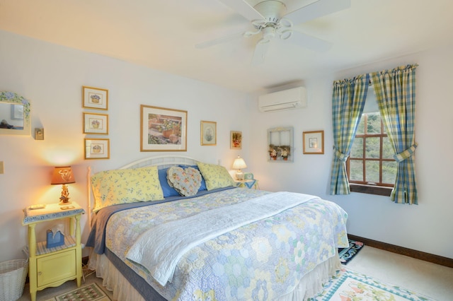 83 Colonial Way W, Falmouth, MA 02540 - carpeted bedroom featuring a wall unit AC, a ceiling fan, and baseboards