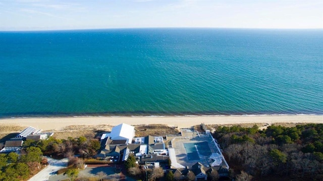 aerial view with a view of the beach and a water view