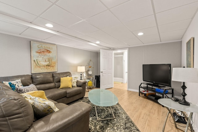 74 Deering Dr, Chatham, MA 02633 - living area featuring wood finished floors, a paneled ceiling, and recessed lighting