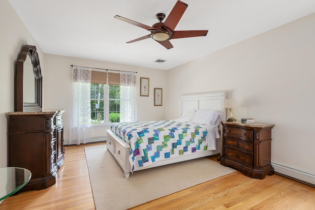 2 Julie Ln, Cotuit, MA 02635 - bedroom with light wood-style flooring, baseboard heating, and ceiling fan