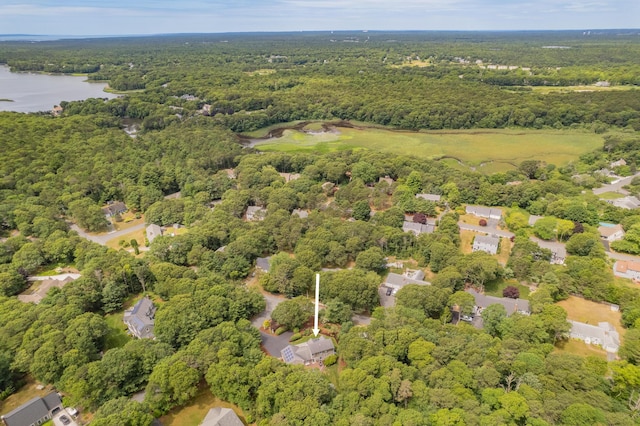 2 Julie Ln, Cotuit, MA 02635 - aerial view of property and surrounding area with a heavily wooded area and a nearby body of water