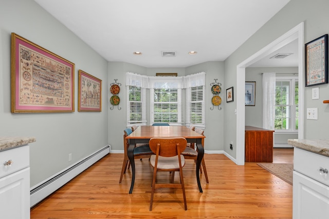 2 Julie Ln, Cotuit, MA 02635 - dining space with a baseboard heating unit, plenty of natural light, light wood finished floors, and recessed lighting
