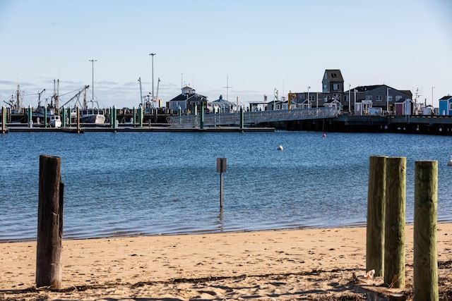 view of water feature with a beach view