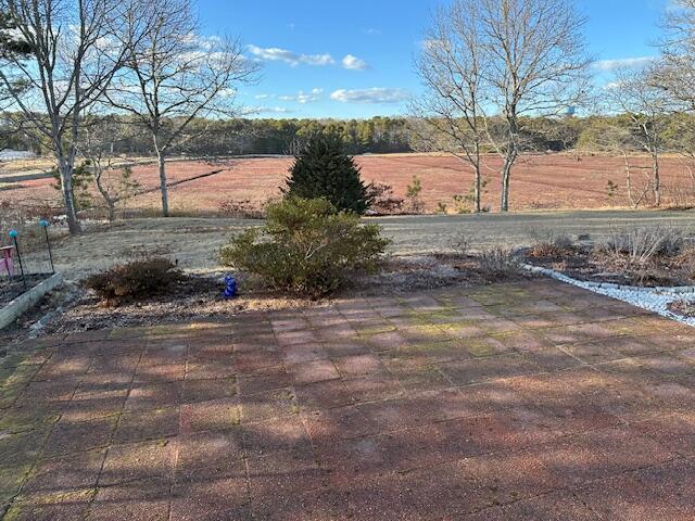 view of yard with a rural view and a patio