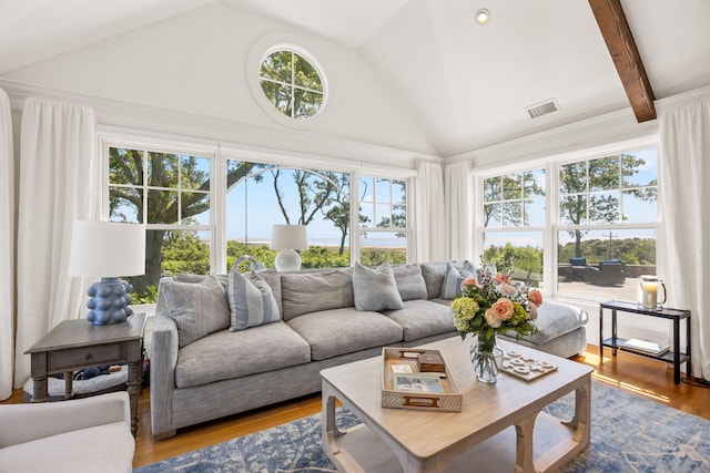 30 Tisquantum Rd, Chatham, MA 02633 - living area with wood finished floors and high vaulted ceiling