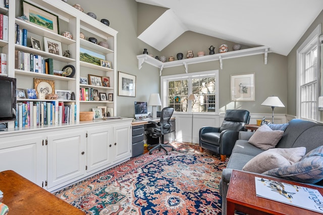 office featuring vaulted ceiling