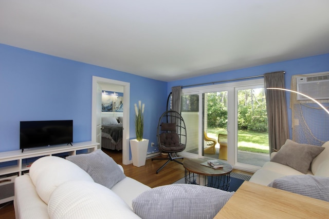 232 Eaton Ln, Brewster, MA 02631 - living area featuring wood finished floors and an AC wall unit