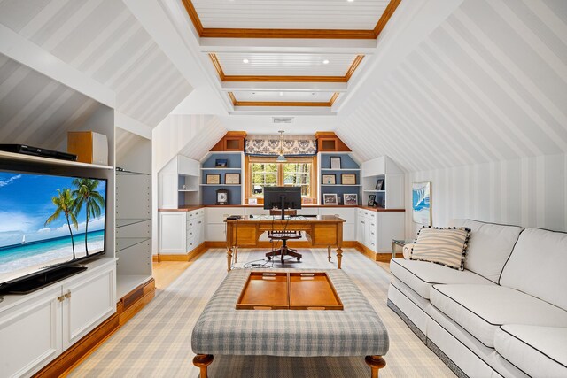 38 Captain Baker Rd, Brewster, MA 02631 - home office with light wood finished floors, crown molding, and built in features