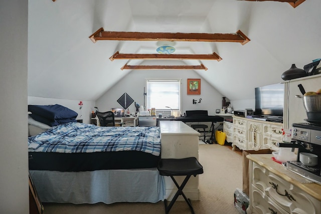 885 Sandwich Rd, Hatchville, MA 02536 - carpeted bedroom featuring lofted ceiling with beams