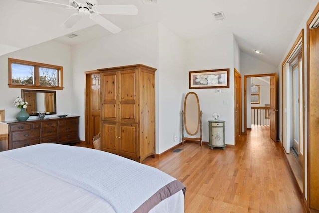 63 Swift Ln, Brewster, MA 02631 - bedroom featuring lofted ceiling, light wood-style flooring, and a ceiling fan