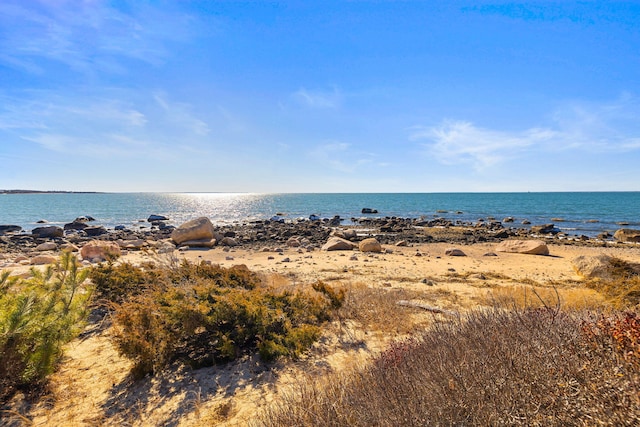 view of water feature featuring a beach view