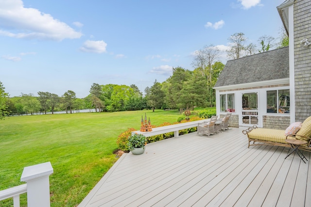 350 Plum St, West Barnstable, MA 02668 - wooden deck with a yard and view of wooded area